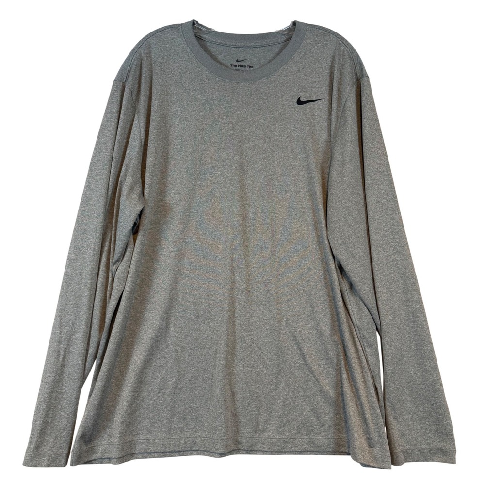 Nike Dri-FIT Long Sleeve Shirt Mens XXL Heather Grey Athletic Training Tee Gym